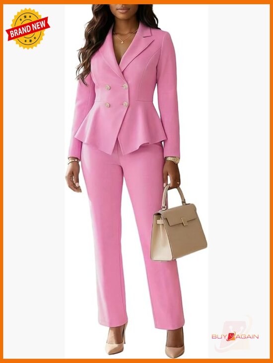 Pants - Women's Business 2 Piece Pant Suit Double Breasted Blazer Set